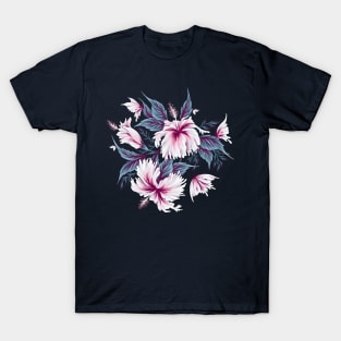 Hibiscus Butterflies - Light Blue Pink T-Shirt